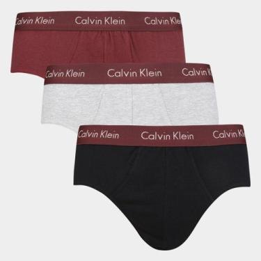 Imagem de Kit Cueca Calvin Klein Brief Com 3 Peças, Bordô, GG