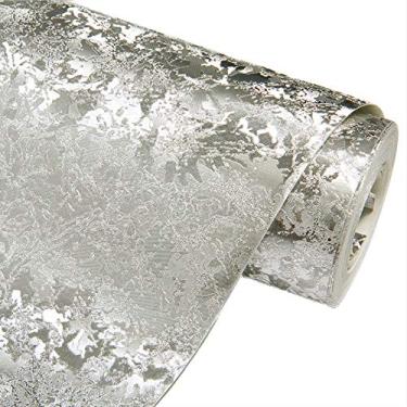 Imagem de Q QIHANG Papel de parede à prova d'água em folha dourada moderna simples para Hotel KTV Bars TV Pano de fundo de TV 1,73 cm L x 82,8 cm L = 57 pés quadrados (QH915Silver)