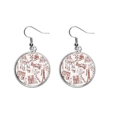 Imagem de Brinco francês triunfo arco do Louvre Torre Eiffel brinco pendente prata joia feminina