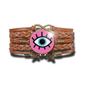Imagem de Pulseira Feminina Um Olho Azul Fundo Rosa Illuminati Ajustável