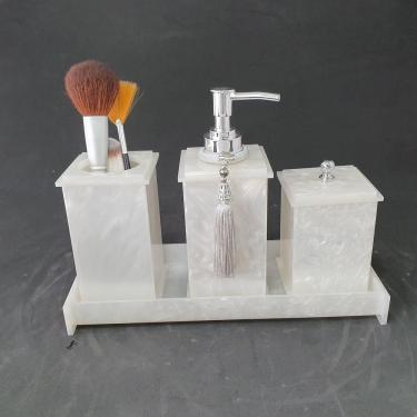 Imagem de Kit Potes Em Acrílico Para Banheiro 4 Pçs Luxo K15pe5 Pérola