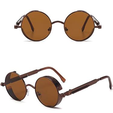 Imagem de Óculos de sol redondos estilo steampunk masculino feminino designer retro redondo armação de metal lente colorida óculos de sol, chá de bronze, outros