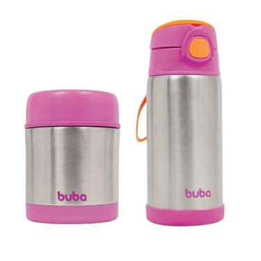 Imagem de Kit Pote Termico + Garrafa Térmica Rosa Buba