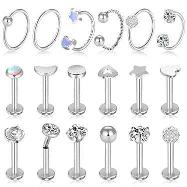 Imagem de ONESING 12 a 25 peças de brincos Tragus 16G para mulheres e homens brincos de cartilagem Labret Stud Tragus Piercing Jewelry, Aço inoxidável