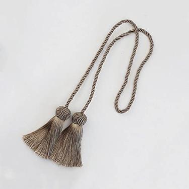 Imagem de 1 peça prendedores de cortina com 2 borlas de cabeça clipes de cortina de corda prendedores de amarração acessórios para casa decorativos, marrons, 1 peça