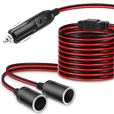 Imagem de Electop Adaptador para isqueiro de cigarro de 1 a 2 carros porta de carregador de energia, cabo de extensão de isqueiro de 16 m cabo UL 16AWG, tomada de tomada de 12V 24V adaptador Y divisor de 2 vias com fusível de 15A