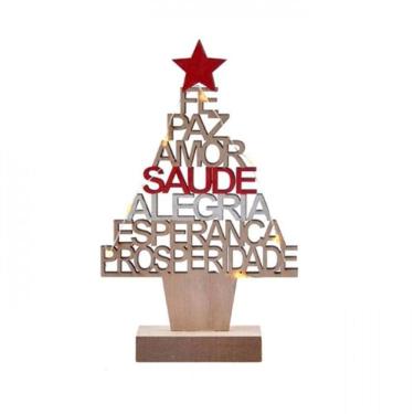 Imagem de Árvore De Natal Luzes Madeira Desejos Fé Paz Amor Saúde