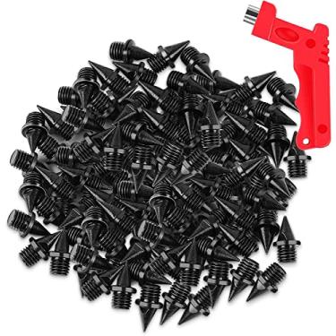 Imagem de VOCOOL 100 peças de pista de aço inoxidável preto de 6,35 mm com chave de ponta, pontas de pista de substituição de pirâmide para tênis de corrida curto esportivo de corrida