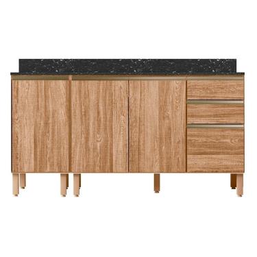 Imagem de Kit Balcao Com Tampo 160cm 2 Peças Mdf Carvalho Rustico