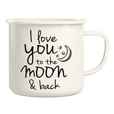 Imagem de Retreez Caneca de café I Love You to The Moon & Back 473 ml de aço inoxidável esmaltado para acampamento fogueira – Engraçada, sarcasmo, presentes de aniversário inspiradores para marido, esposa, namorado, namorada, amigo
