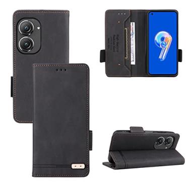 Imagem de Capa flip para Asus Zenfone 9, capa carteira Folio Kickstand slot para cartão, capa protetora de couro PU capa de proteção de fechamento magnético capa traseira do telefone (cor: preto)