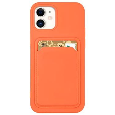 Imagem de Suporte de cartão capa de telefone de silicone macio para iphone 13 11 12 14 pro max mini xs xr x 6s 6 8 7 plus se capa de carteira de doces à prova de choque, laranja, para iphone 11 promax