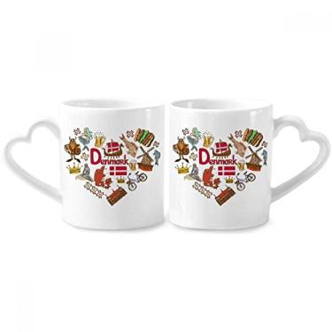 Imagem de Dinamarca Love Heart Landscap Bandeira nacional casal conjunto de canecas de porcelana copo amante coração alça