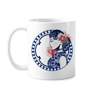Imagem de Caneca feminina de cerâmica com flor da cultura chinesa cerâmica xícara de café e porcelana