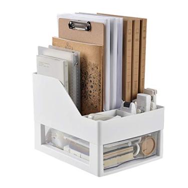 Imagem de KIZQYN Estante criativa de mesa de livros, preço de armazenamento de arquivos, prateleira de armazenamento de mesa, estante de gaveta multicamadas (cor: cinza)