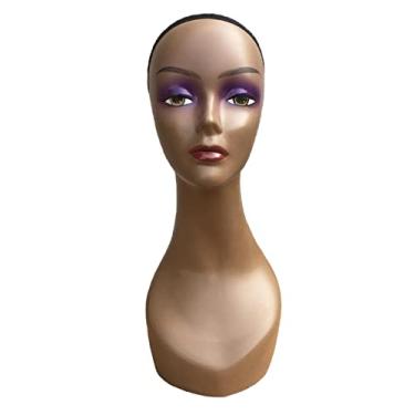Imagem de Newmind Cabeça de manequim feminino, cabeça de manequim afro afro-americano, cabeça de manequins afro-americanos, modelo de chapéu, peruca fixa evita que escorregue - costura reta preta