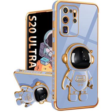 Imagem de Buleens Capa para Samsung Galaxy S20 Ultra com suporte de astronauta, capas femininas para Galaxy S20 Ultra, capa de telefone feminina fofa 6D com padrão de coração do espaço sideral para S20 Ultra 6,9 polegadas verde menta