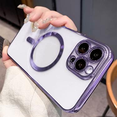 Imagem de Capa magnética de chapeamento fashion para iphone 14 13 12 11 pro xs max x xr 7 8 plus capa transparente de silicone, roxa, para iphone 8 plus