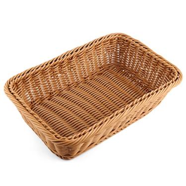 Imagem de Cesta de pão, cesta de pão de ratã com imitação retangular Yamix, cestas de servir alimentos, cestas de servir/desentupir para alimentos de frutas e legumes, Dark Brown, 11.8 x 7.9 x 2.8 inches