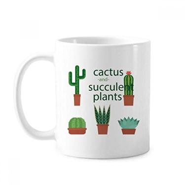 Imagem de Caneca de cerâmica com ilustração de cacto de plantas suculentas em vaso e porcelana para café
