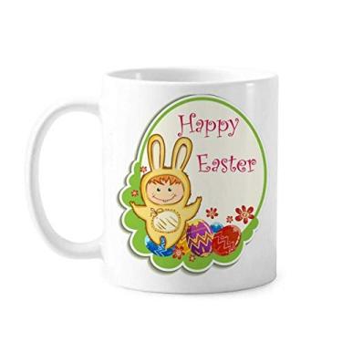 Imagem de Caneca de cerâmica Happy Easter Coelho Amarelo Cultura Ovos Criança Cerâmica Café Porcelana