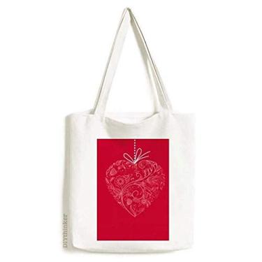 Imagem de Sacola de lona em formato de coração com flores vinhas Dia dos Namorados bolsa de compras casual