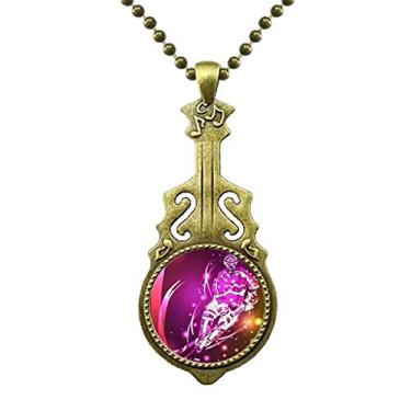 Imagem de DIYthinker Colar esportivo com ilustração de desenho de hóquei no gelo, esqui, joias antigas com pingente de música