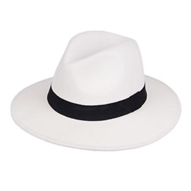 Imagem de Daesan Chapéu de gangster para homens e mulheres chapéu Fedora de aba larga, A1 - Branco, M