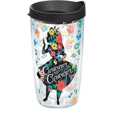 Imagem de Tervis Disney – Copo isolado Alice no País das Maravilhas com envoltório e tampa preta, 473 ml, transparente