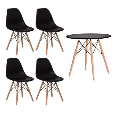 Imagem de Conjunto Kit 4 Cadeiras Eiffel Eames Preta + 1 Mesa Eames 80cm Preta Base Madeira Sala Cozinha