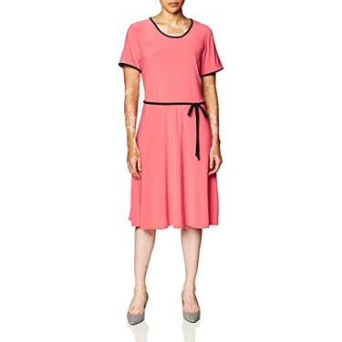 Imagem de Star Vixen Women's Plus-Size Short Sleeve Tipped Skater Dress with Tie Belt, Coral Solid Black, 1X