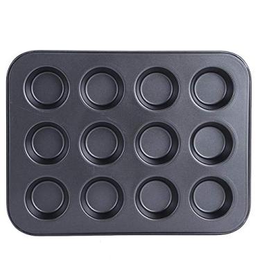 Imagem de Bandeja para assar, 12 xícaras de formas para muffins, formas redondas antiaderentes para bolos, cozinha caseira, utensílios de cozinha DIY (preto)