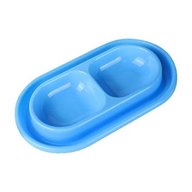 Imagem de Baoblaze Conjunto de tigela de comida e água para gatos tigelas de alimentação para gatos fora fácil de limpar tigela dupla para ração de animais de estimação conjunto de tigelas para cães pequenos e médios gatinhos, azul pequeno, conforme descrito