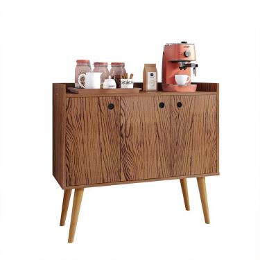 Imagem de Aparador Buffet Wood Prime 3 Portas Cantinho Café Prateleira Organizadora Pés Palito Decoração Retrô - Freijó - RPM Móveis