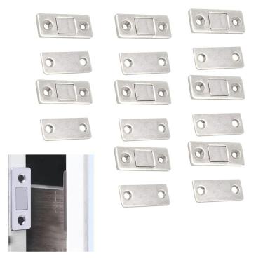 Imagem de Fecho Magnetico Ima Inox Trava Fecha Porta Janela Armario Gaveta 8 Peças Ultrafino Segurança Multiuso