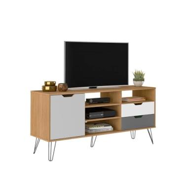 Imagem de Rack 2 Gavetas para Tvs 65 Polegadas Valência Caravalho Grafite Branco Prata