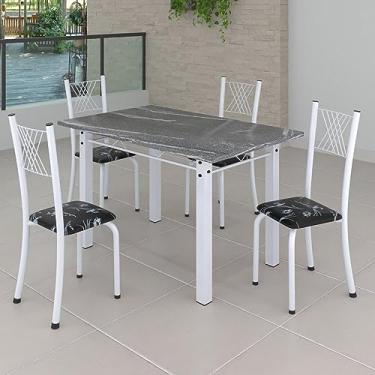 Imagem de Conjunto de Jantar Mesa 120x75cm Tampo de Granito Topázio com 4 Cadeiras Sara Yescasa Preto Floral/branco