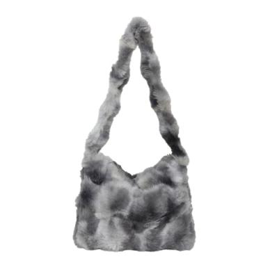 Imagem de BYKOINE Bolsa de ombro de pelúcia feminina bolsa transversal peluda para mulheres bolsas felpudas de pele fofa bolsa de mão no inverno (café), Cinza, One Size