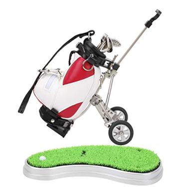 Imagem de Suporte para Canetas de Golfe KIMISS Golf Gift, Conjunto de Canetas de Golfe de Mesa, 3 Canetas Esferográficas e Mini Bolsa Znic Alloy Golf Pen Bag Com Base Azul Branco Presentes