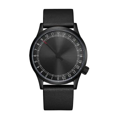Imagem de JIANDUN Relógio masculino Swiss Movement One Hand 24 horas com uma só mão preta com pulseira de couro italiano, Todo preto, Cronógrafo