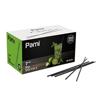 Imagem de PAMI Disposable Coffee Sip Stirrers /Straws [Value Pack of 1000 Pcs] - 7” Black Plastic Cocktail Stirrers For Drinks- Beverage Stirrers For Hot & Cold Drinks- Swizzle Stirring Sticks For Coffee Bar