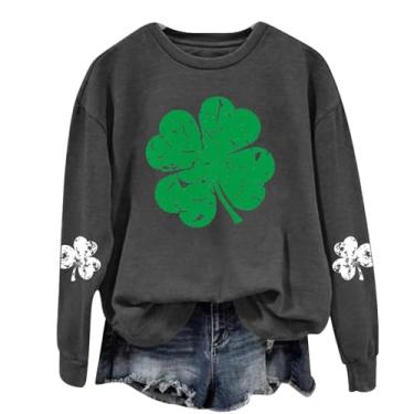 Imagem de Camiseta feminina St Patricks Day manga longa verde Lucky Irish Shamrock camiseta feriado sair desfile 2024, Cinza escuro, G