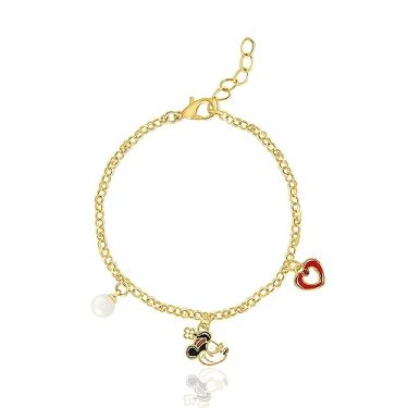 Imagem de Disney 100 Pulseira feminina Mickey e Minnie 16,5 cm + 2,5 cm - Pulseira oficial de edição limitada de 100º aniversário banhado a flash, 7.5, Latão, Sem Pedra Preciosa