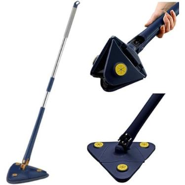 Imagem de Mop Esfregão Rodo Magico Triangular Seco e Úmido Ajustável Giratório de 360 Graus Torção Profissional Multiuso De Microfibra Com Cabo Longo Para Limpeza Teto, Janela E Rodapé UTILY