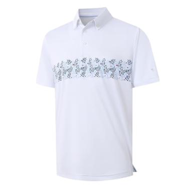 Imagem de Rouen Camisas de golfe masculinas de secagem rápida, absorção de umidade, estampa atlética no peito, casual, manga curta, camisas polo masculinas, Branco 2, XXG