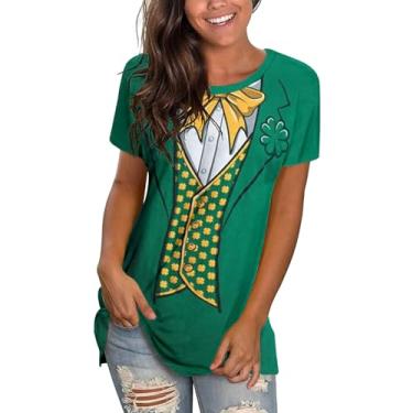 Imagem de Camiseta feminina St Pattys Day Shamrock Irish Tops Fashion Clover Graphic Printed Holiday Shirts Green Shirt Women, 031 - Verde, M