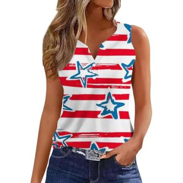 Imagem de Camiseta regata feminina 4th of July Flag Stars Stripes Button Down Loose Fit Memorial Day 2024 Summer, rosa, XXG