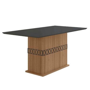 Imagem de Mesa Para Sala De Jantar 160Cm Retangular Tampo Chanfrado Agata Poliman Carvalho Com Grafite