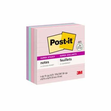 Imagem de Post-it® Notas super adesivas recicladas, 10 x 10 cm, coleção Wanderlust Pastels, forrado, 4 blocos/pacote, 90 folhas/bloco