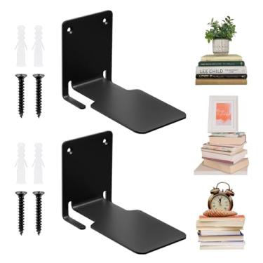 Imagem de E-Senior Conjunto de 2 estantes flutuantes invisíveis, prateleiras pretas montadas na parede, organizadores de livros resistentes, prateleiras suspensas de ferro para quarto, sala de estar, cozinha,